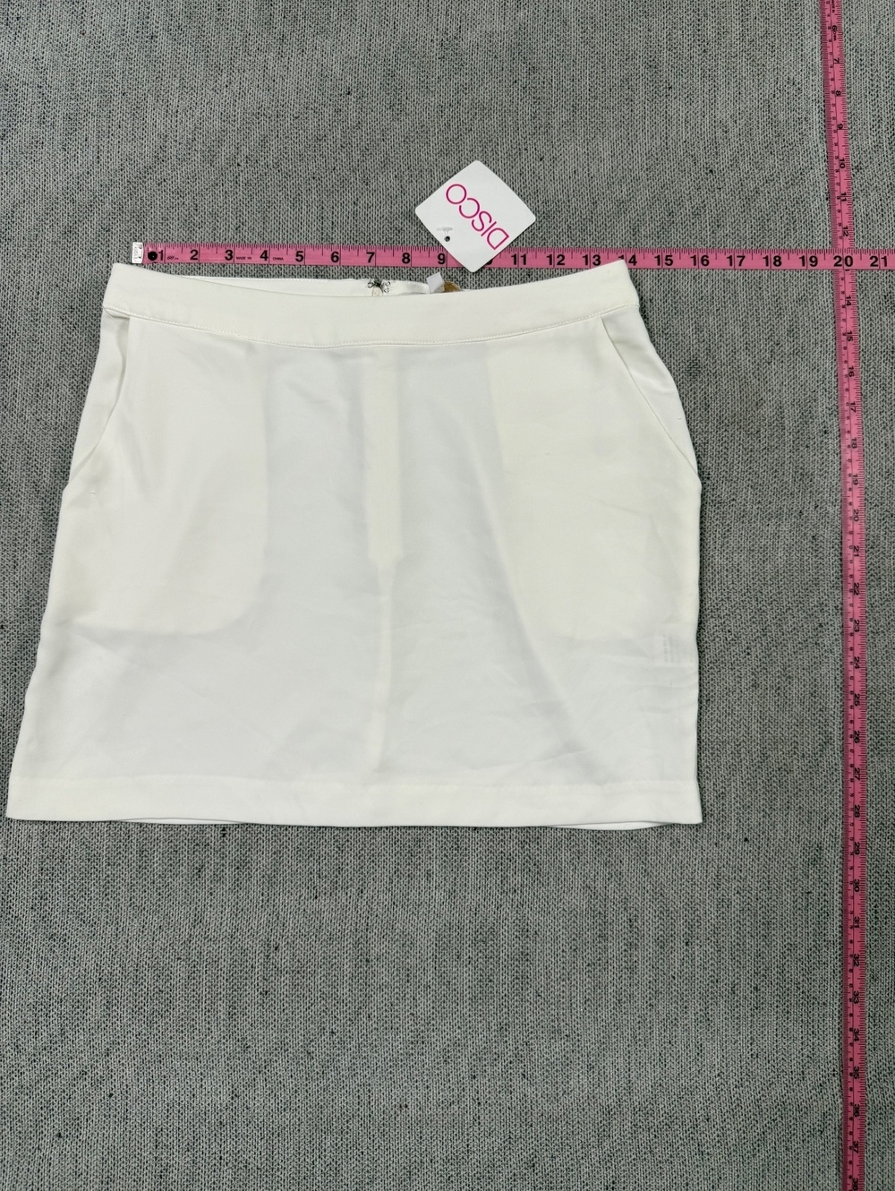Olivaceous White Mini Skirt with Side Pockets, Size Medium